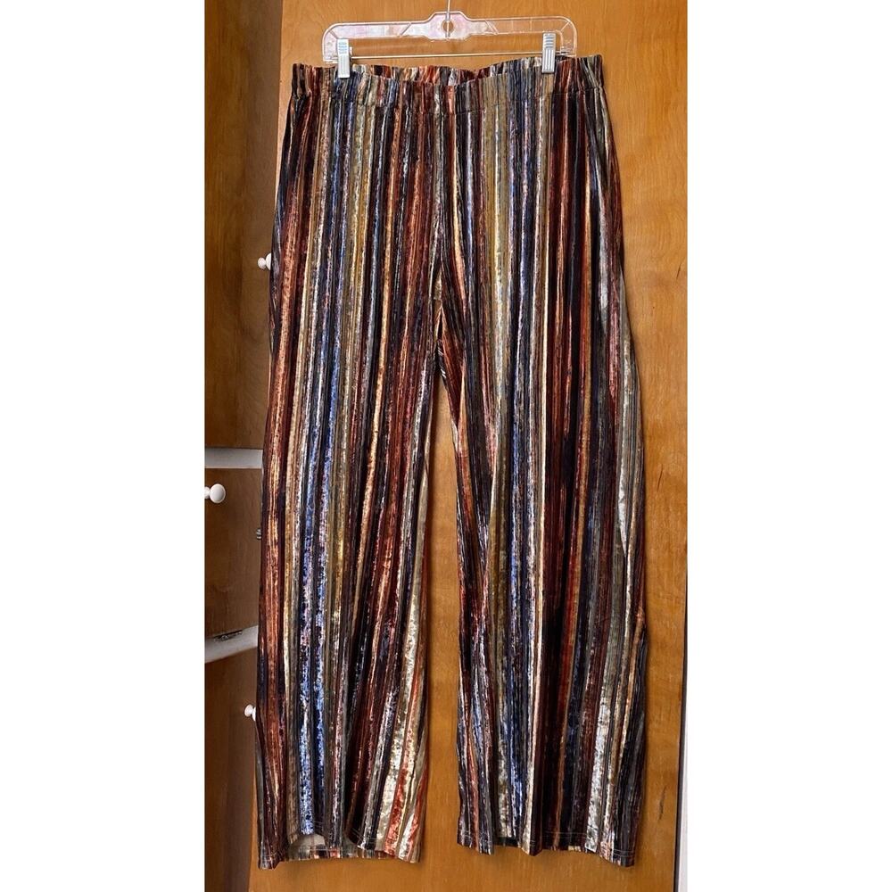 Pyramid Collection Striped Burnout Velvet Wide Leg Pants Goth Alt 90s Boho Sz 1X